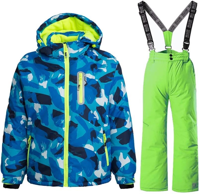 HOTIAN Boys 2 Piece Ski Jacket Snow Jacket Pants Suits Windproof Waterproof Winter Coats,Style 23,12 - Image 1